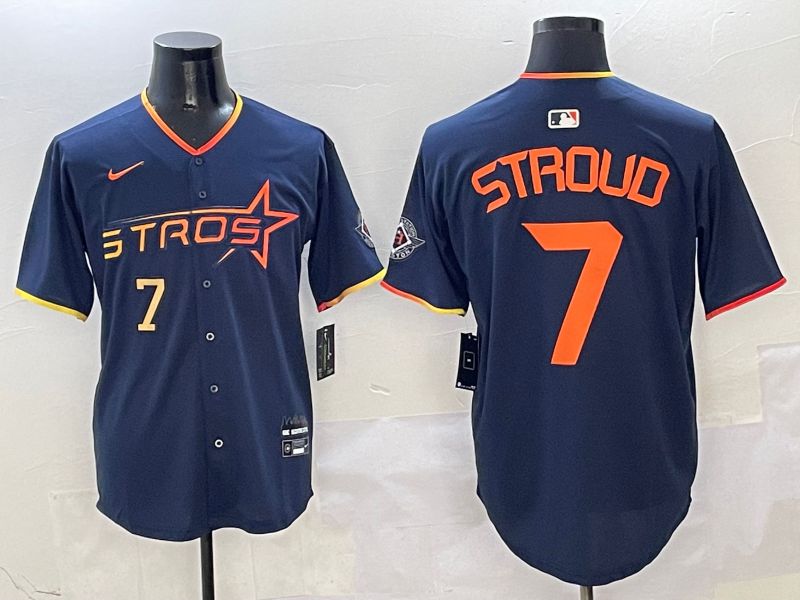 Men Houston Astros #7 Stroud Blue three generations Joint Name Nike 2025 MLB Jersey style 3